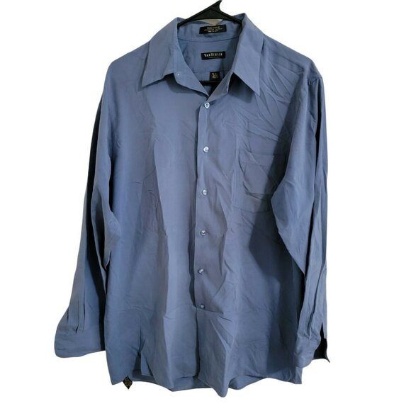Van Heusen Dress Shirt Mens Size Medium Micro Poplin Button Up Long Sleeve Blue - Picture 1 of 3
